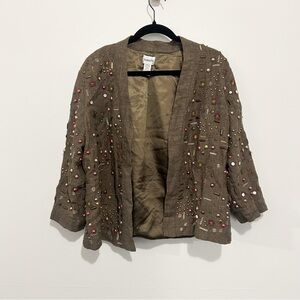 Women’s Chico's Jewel Delight Patsy Jacket Brown/Anise 3/4 Sleeves Size 2